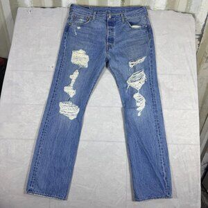 Levi's 501 Men's Straight Jeans Blue Denim Distressed 5-Pocket Design‎ W36 L34